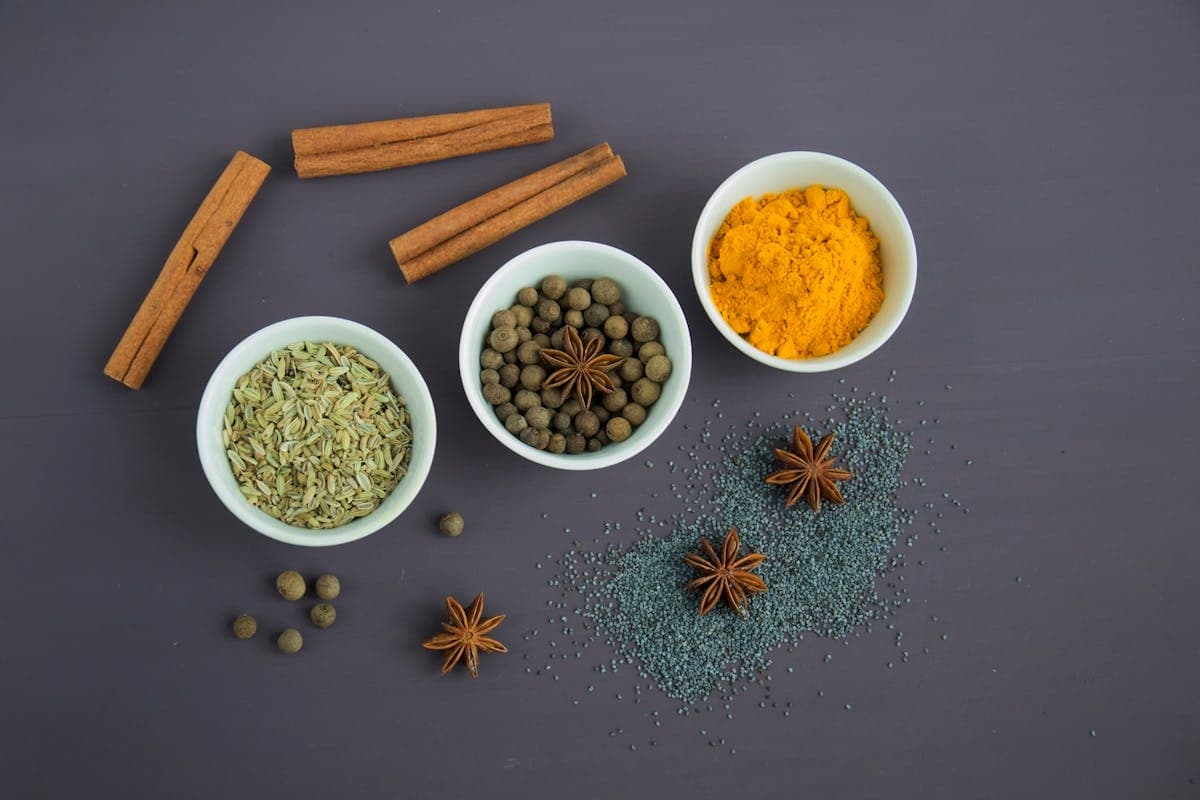Colorful Indian spices in bowls