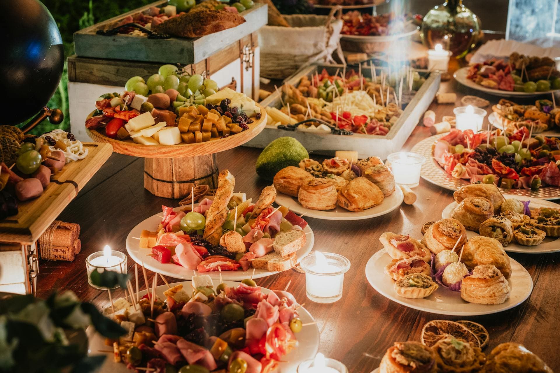 Large Indian catering spread for an event